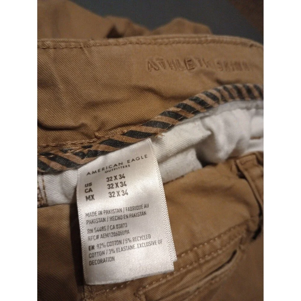 American Eagle Flex Chino Pants Men 32x34 Khaki Slim Stretch Athletic Skinny
